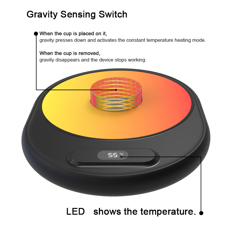 Gravity sensing structure, can be heated when you put it on the cup